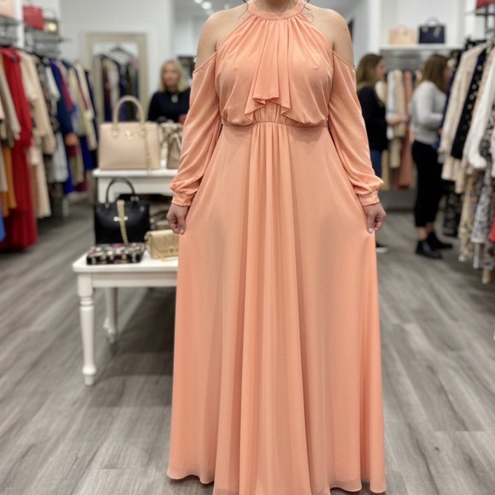 Chic Long Sleeve Peach Maxi Dress